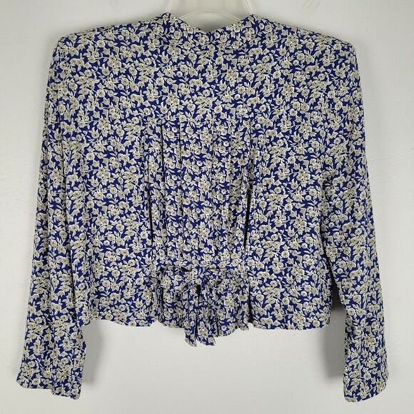 E.D. Michaels Size 5-6 Vintage Crop Blouse Buttons Long Sleeve Floral Blue - Picture 2 of 8